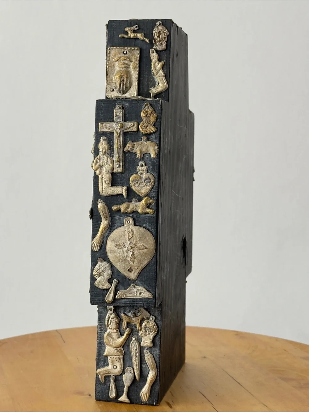 Vintage Estela Ogazon? Milagros Cross Mexican Tin Punched Folk Art,Nailed Charms